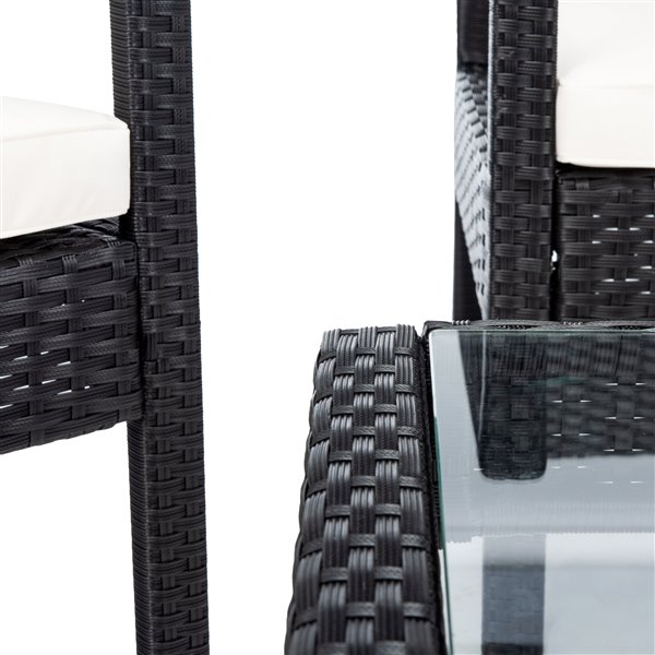 Safavieh Bassey Metal Frame Patio Conversation Set with Cushions - Black/Off-White - 4-Piece
