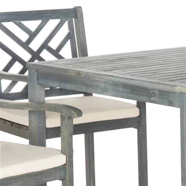 Safavieh Bradbury Outdoor Wood Frame Dining Set with Square Table and Cushions - Ash Grey/Beige - Set of 5