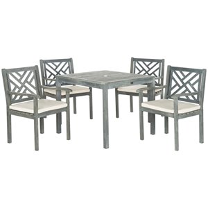 Safavieh Bradbury Outdoor Wood Frame Dining Set with Square Table and Cushions - Ash Grey/Beige - Set of 5