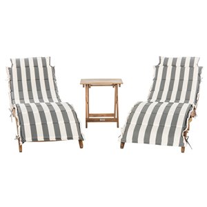 Safavieh Pacifica Wood Frame Patio Conversation Set with Cushions - Natural/Grey and White - 3-Piece