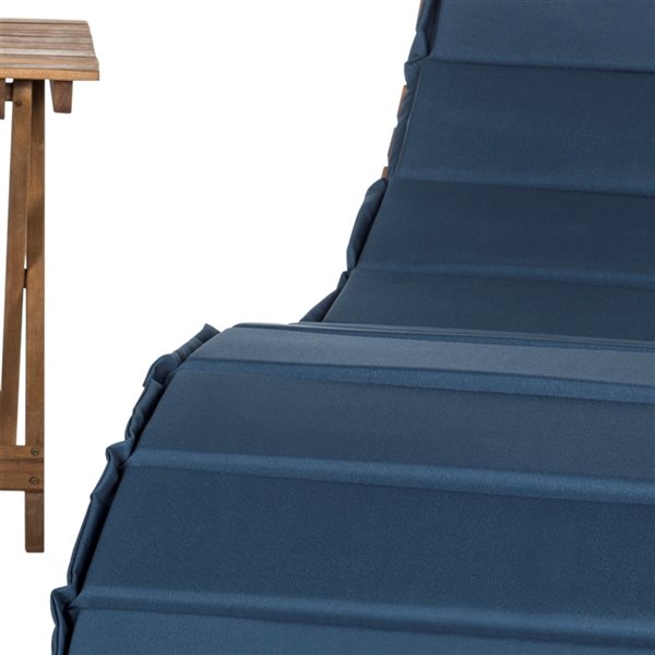 Safavieh Pacifica Wood Frame Patio Conversation Set with Cushions - Natural/Navy Blue- 3-Piece