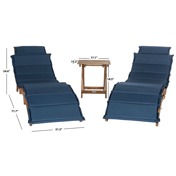 Safavieh Pacifica Wood Frame Patio Conversation Set with Cushions - Natural/Navy Blue- 3-Piece