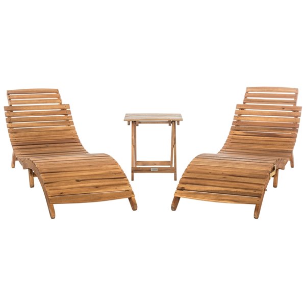 Safavieh Pacifica Wood Frame Patio Conversation Set with Cushions - Natural/Navy Blue- 3-Piece