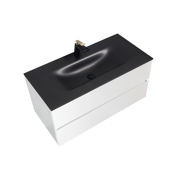 GEF Elice 42-in Single Sink white Bathroom Vanity with Black Quartz Top