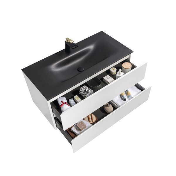 GEF Elice 42-in Single Sink white Bathroom Vanity with Black Quartz Top