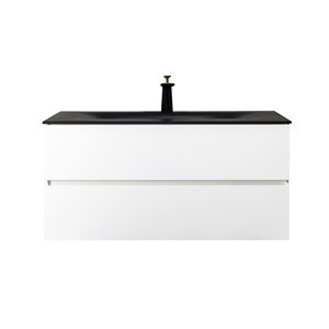 Meuble-lavabo simple blanc Elice de GEF avec comptoir en quartz noir, 42 po