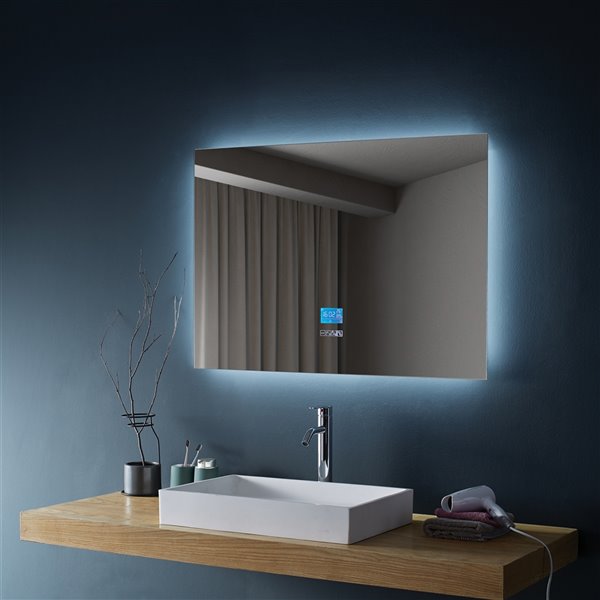 GEF Phoenix LED Bathroom Mirror with Bluetooth Function - Fog Free - 36-in - Rectangular - Silver