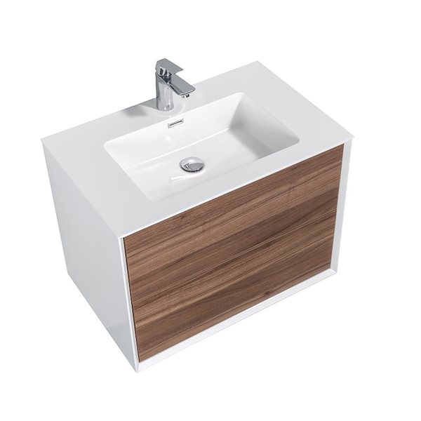 GEF Floy 30-in Walnut Brown Single Sink Bathroom Vanity with White Acrylic Top