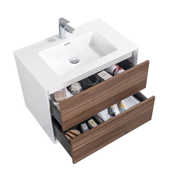 GEF Floy 30-in Walnut Brown Single Sink Bathroom Vanity with White Acrylic Top