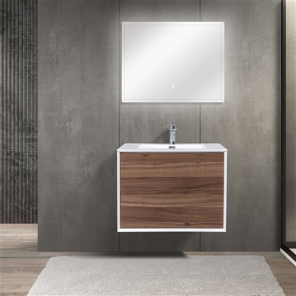 GEF Floy 30-in Walnut Brown Single Sink Bathroom Vanity with White Acrylic Top