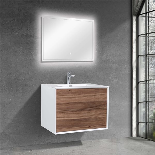 GEF Floy 30-in Walnut Brown Single Sink Bathroom Vanity with White Acrylic Top