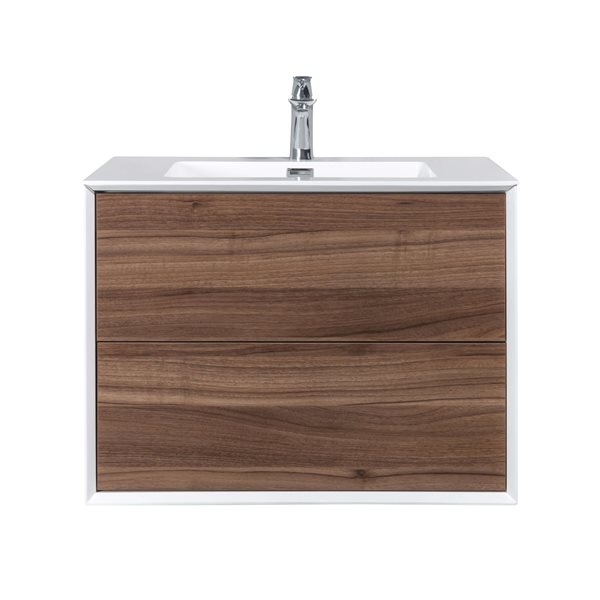 GEF Floy 30-in Walnut Brown Single Sink Bathroom Vanity with White Acrylic Top