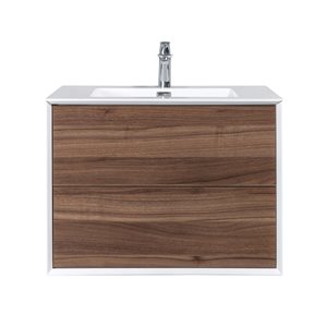 GEF Floy 30-in Walnut Brown Single Sink Bathroom Vanity with White Acrylic Top