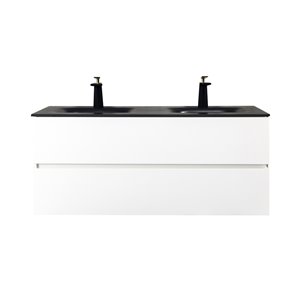 Meuble-lavabo double blanc Elice de GEF avec comptoir en quartz noir, 48 po