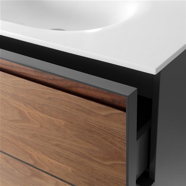 GEF Sage 60-in Walnut Brown Double Sink Bathroom Vanity with White Solid Surface Top