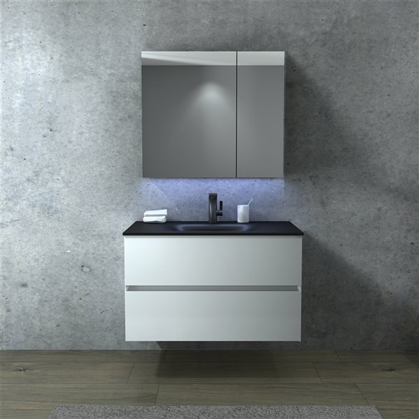 Gef Elice 34 In Single Sink White Bathroom Vanity With Black Quartz Top Va934bqem Rona - 34 Bathroom Vanity Top
