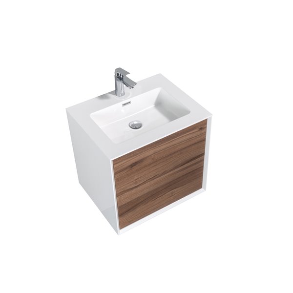 Meuble-lavabo simple brun noyer Floy par GEF de 24 po avec comptoir en acrylique blanc