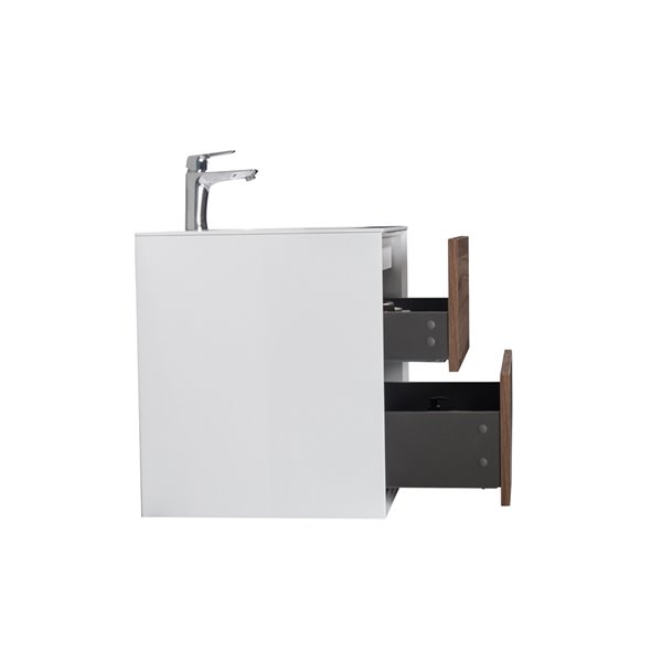 Meuble-lavabo simple brun noyer Floy par GEF de 24 po avec comptoir en acrylique blanc