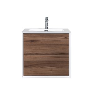 Meuble-lavabo simple brun noyer Floy par GEF de 24 po avec comptoir en acrylique blanc