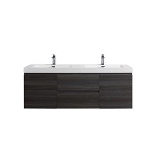 Meuble-lavabo double chêne vieilli Almere de GEF avec comptoir en acrylique blanc, 60 po