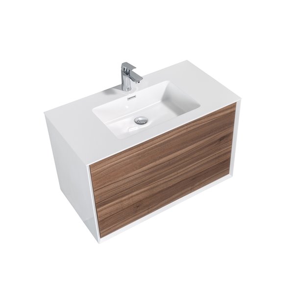 Meuble-lavabo simple brun noyer Floy par GEF de 36 po avec comptoir en acrylique blanc