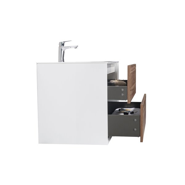 Meuble-lavabo simple brun noyer Floy par GEF de 36 po avec comptoir en acrylique blanc