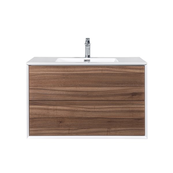 GEF Floy 36-in Walnut Brown Single Sink Bathroom Vanity with White Acrylic Top