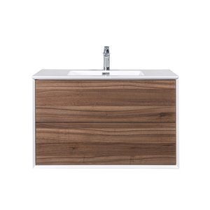 Meuble-lavabo simple brun noyer Floy par GEF de 36 po avec comptoir en acrylique blanc