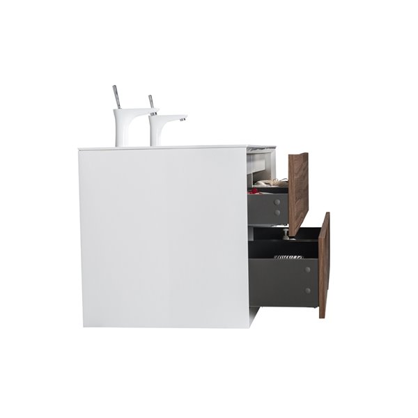 Meuble-lavabo double brun noyer Floy par GEF de 48 po avec comptoir en acrylique blanc