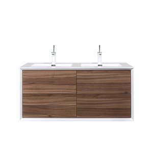 GEF Floy 48-in Walnut Brown Double Sink Bathroom Vanity with White Acrylic Top