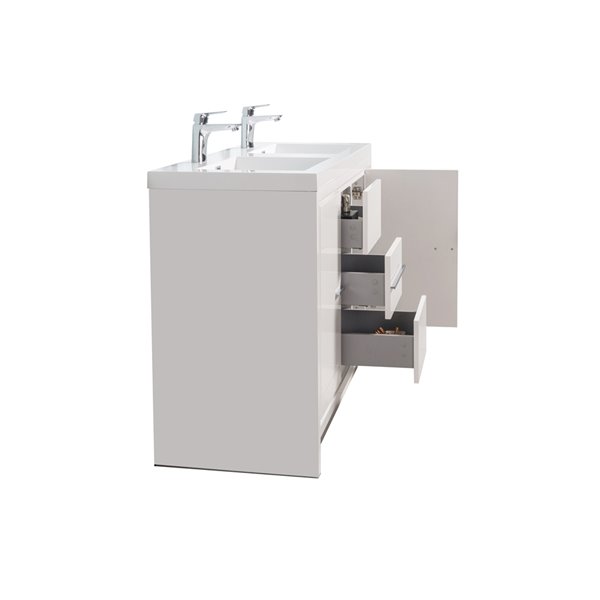 Meuble-lavabo double blanc Ember par GEF de 48 po avec comptoir en acrylique blanc