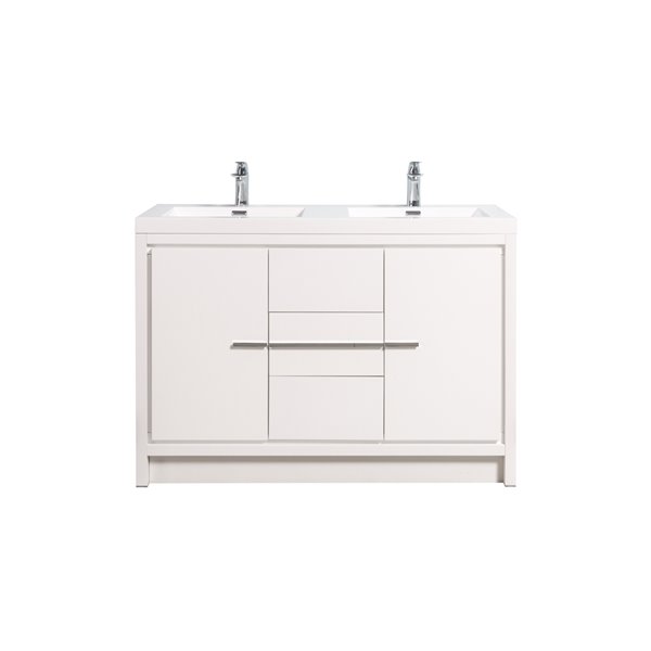 Meuble-lavabo double blanc Ember par GEF de 48 po avec comptoir en acrylique blanc