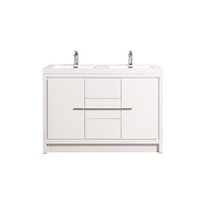 Meuble-lavabo double blanc Ember par GEF de 48 po avec comptoir en acrylique blanc