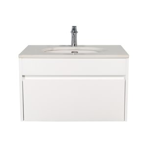 Meuble-lavabo simple blanc Lionna de GEF avec comptoir en quartz blanc et gris, 30 po