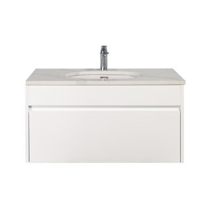 Meuble-lavabo simple blanc Lionna de GEF avec comptoir en quartz blanc et gris, 36 po