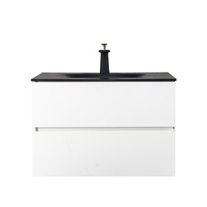 Meuble-lavabo simple blanc Elice de GEF avec comptoir en quartz noir, 30 po