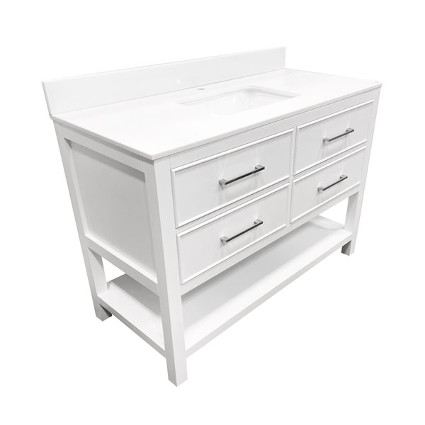 GEF Elice 48-in Single Sink white Bathroom Vanity with white Glass Top