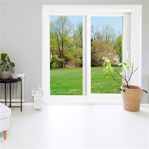 Dusco Doors Tempered Clear Glass White Vinyl Double Patio Doors with Screen (Common: 60-in x 80-in; Actual: 59.63-in x 79.63-in)