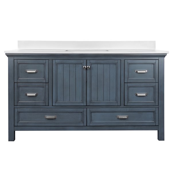 Foremost Brantley 61-in Blue Single Sink Bathroom Vanity with White Engineered Stone Top