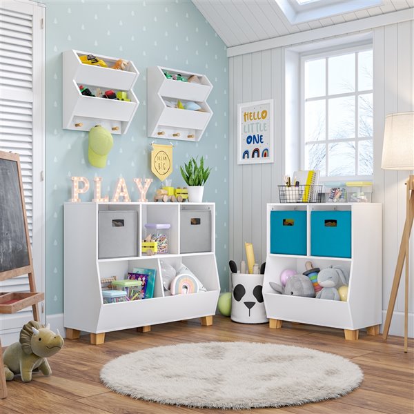 RiverRidge Home Kids Catch-All 2 Compartments Composite Wood Cubic 24-in Toy Organizer, White
