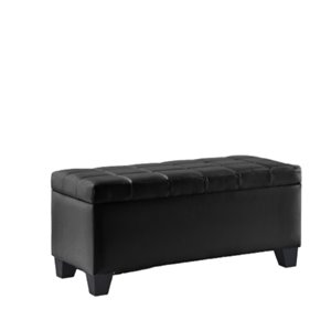 IH Casa Decor Modern Black Faux Leather Accent Bench - 14-in L