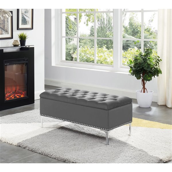 iH casadécor Modern Grey Velvet Accent Bench - 17-in L