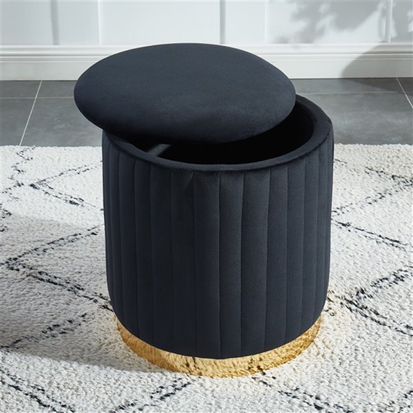 Ih Casa Decor Modern Black Velvet Round, Black Velvet Round Storage Ottoman