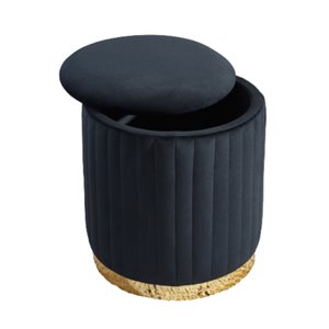 IH Casa Decor Modern Black Velvet Round Ottoman with Storage