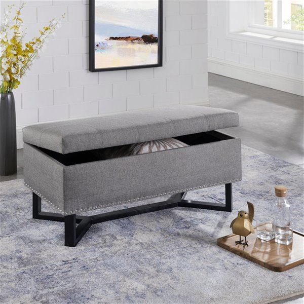 iH casadécor Modern Grey Polyester/Polyester blend Accent Bench - 17.71-in L