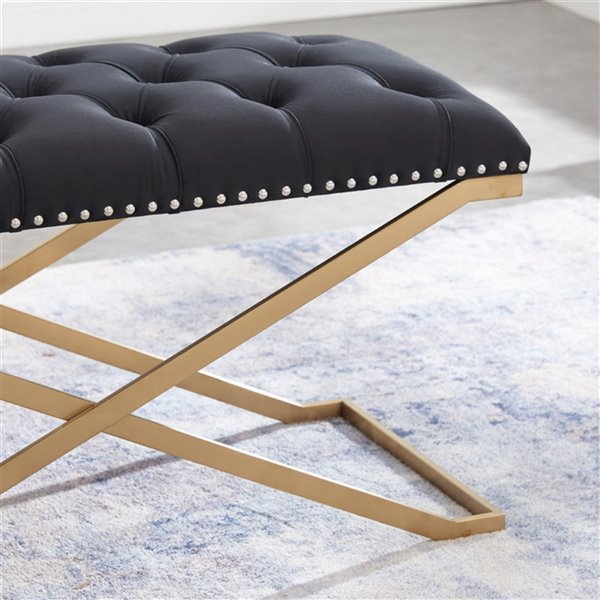 iH casadécor Modern Black Velvet Accent Bench - 15.75-in L