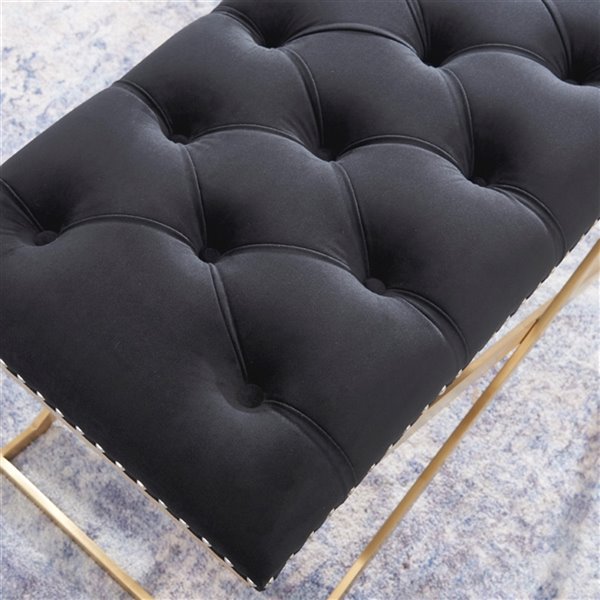 iH casadécor Modern Black Velvet Accent Bench - 15.75-in L