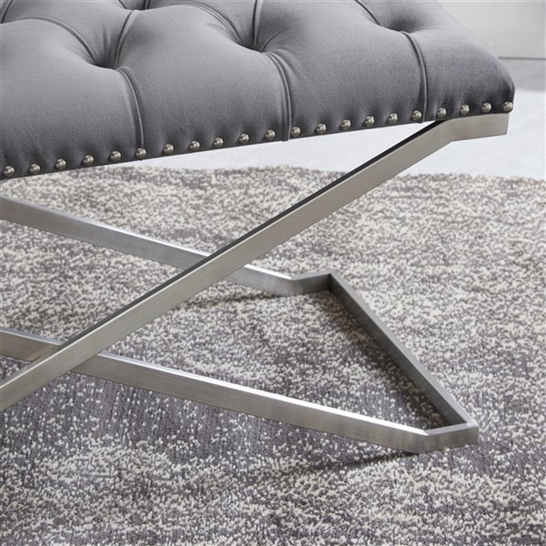 iH casadécor Modern Grey Velvet Accent Bench - 15.75-in L