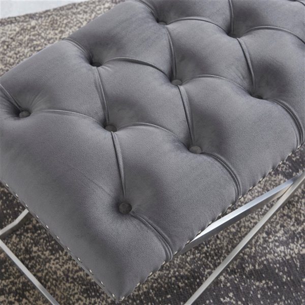 iH casadécor Modern Grey Velvet Accent Bench - 15.75-in L