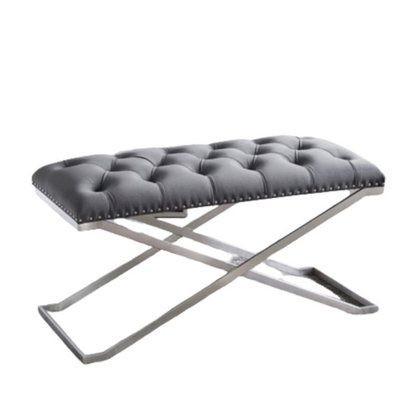 iH casadécor Modern Grey Velvet Accent Bench - 15.75-in L